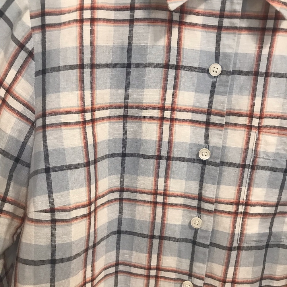 Pendleton Linen Cotton Button Blue Plaid Shirt - image 5